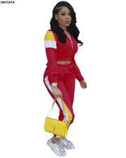 women zip up long sleeve trench top patchwork pants suit 2pcs set fahion vintage tracksuit outfit sporting S-3XL LM8042