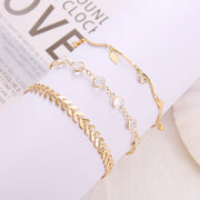 3PCS/SET Gold Color Crystal Star Female Anklets
