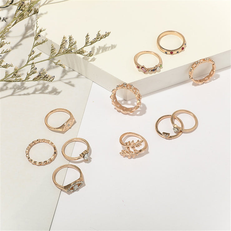 11 Pcs/set Vintage Women Evil Eye Olive Branch Rings