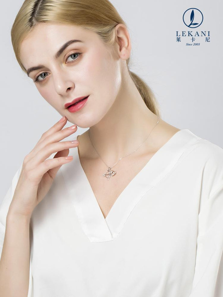 Arrow of Love Sterling Silver Necklace with  Crystals