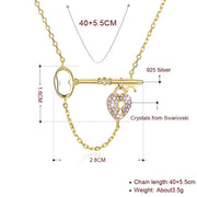 5 Pedal Flower Key to my heart Sterling Silver Necklace with  Crystals