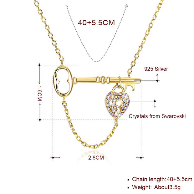 5 Pedal Flower Key to my heart Sterling Silver Necklace with  Crystals