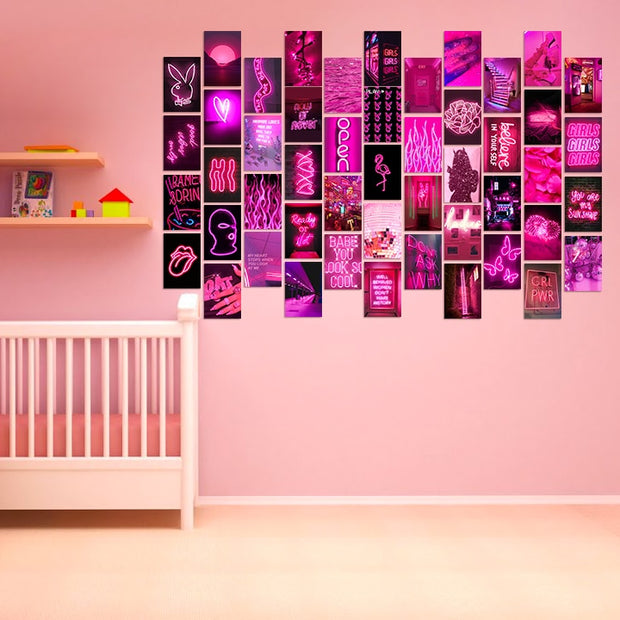 50Pcs Pink Neon Aesthetic Wall Collage Kit