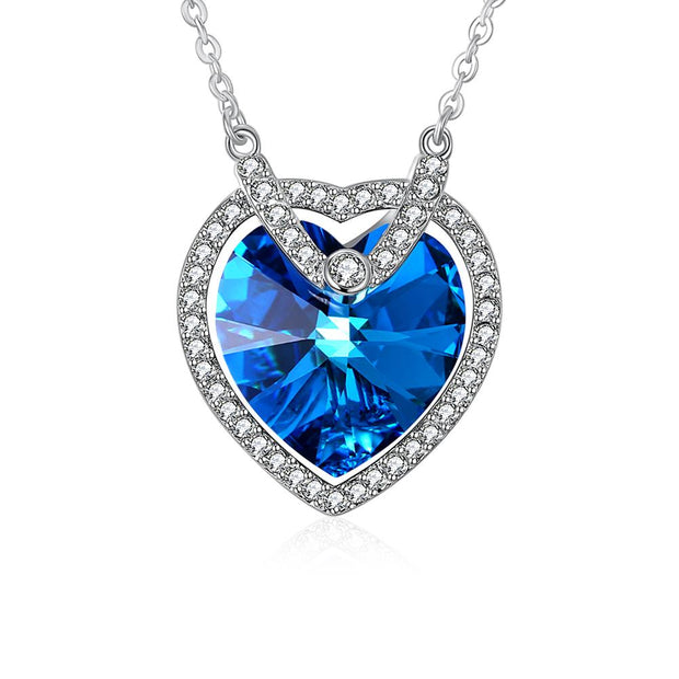 Blue Topaz Sterling Silver Necklace with  Crystals
