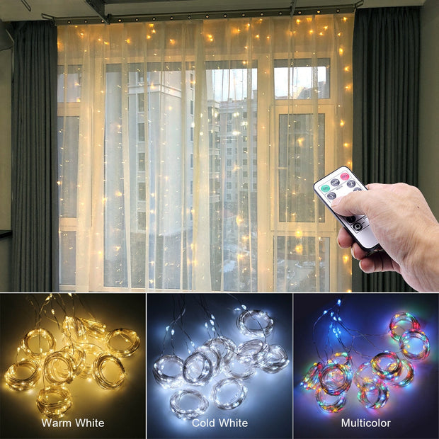 3M LED Curtain Garland on the Window USB String Lights
