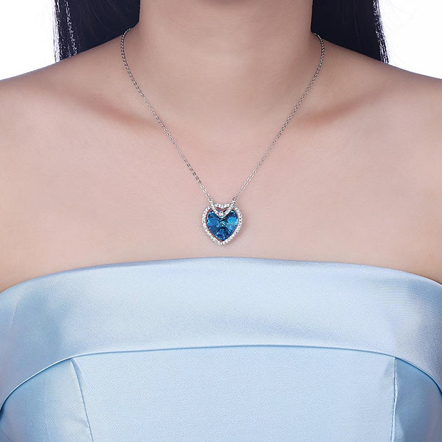 Blue Topaz Sterling Silver Necklace with  Crystals