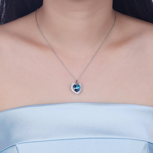 Blue Topaz Sterling Silver Necklace with  Crystals