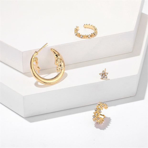 4 Pcs/set Bohemian Moon Star Crystal Stud Earrings