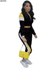 women zip up long sleeve trench top patchwork pants suit 2pcs set fahion vintage tracksuit outfit sporting S-3XL LM8042