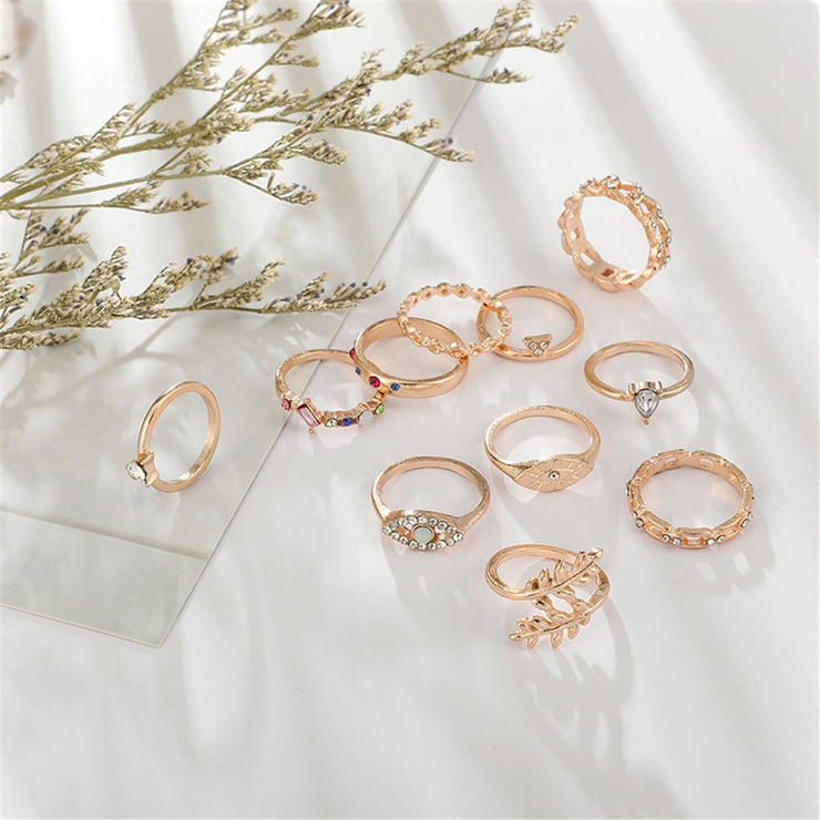 11 Pcs/set Vintage Women Evil Eye Olive Branch Rings
