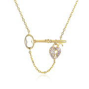5 Pedal Flower Key to my heart Sterling Silver Necklace with  Crystals