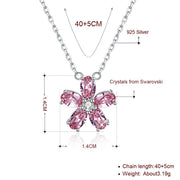 5 Pedal Flower Sterling Silver Necklace with  Crystals