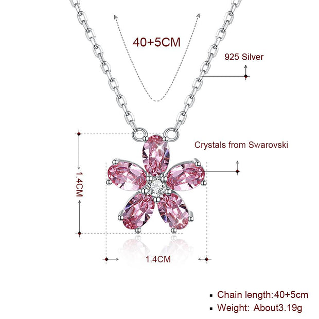 5 Pedal Flower Sterling Silver Necklace with  Crystals