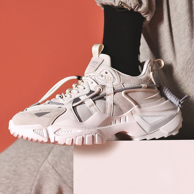 Thick Bottom Chunky Sneakers Soft Male Casual Lace-Up Comfortable Walking Footwear