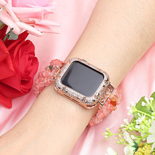 Armor Copper Protective Case for Apple Watch Series 6 5 4 3 SE Carved Diamond Cover Fashion Bumper for iWatch 38mm 42mm 40/44mm