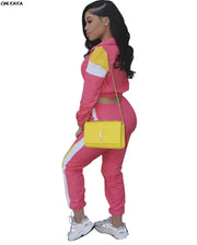 women zip up long sleeve trench top patchwork pants suit 2pcs set fahion vintage tracksuit outfit sporting S-3XL LM8042