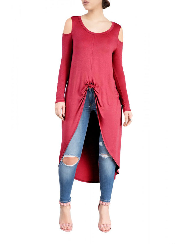 Women's Regular Length Red Poly Spandex Round Neck Tees