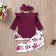 3PCS Newborn Baby Girls Tracksuit Romper Jumpsuit Tops Floral Pants Headband