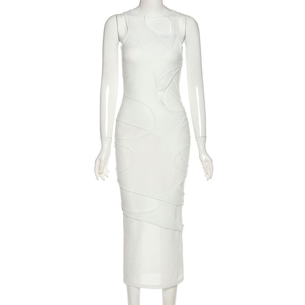 Sleeveless O-Neck Mesh Dress
