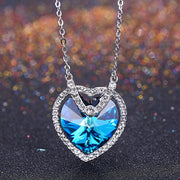 Blue Topaz Sterling Silver Necklace with  Crystals