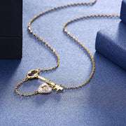 5 Pedal Flower Key to my heart Sterling Silver Necklace with  Crystals