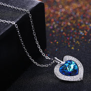 Blue Topaz Sterling Silver Necklace with  Crystals