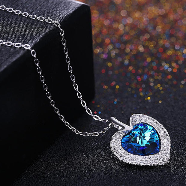 Blue Topaz Sterling Silver Necklace with  Crystals