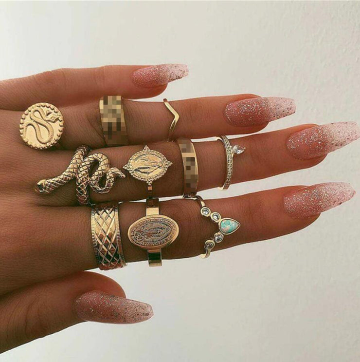 11 Pcs/set Vintage Women Evil Eye Olive Branch Rings