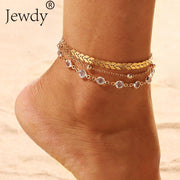 3PCS/SET Gold Color Crystal Star Female Anklets