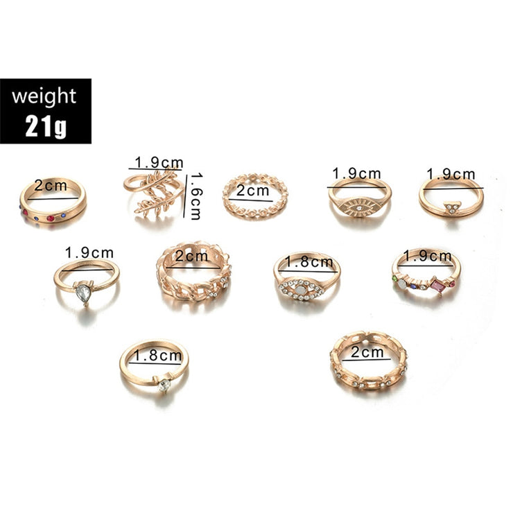 11 Pcs/set Vintage Women Evil Eye Olive Branch Rings