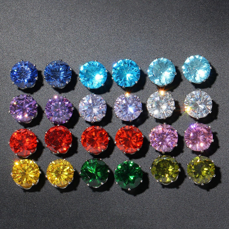 12 Piece Stud Earring Set With Austrian Crystals 18K White Gold Plated Earring ITALY Made