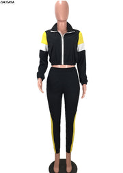 women zip up long sleeve trench top patchwork pants suit 2pcs set fahion vintage tracksuit outfit sporting S-3XL LM8042