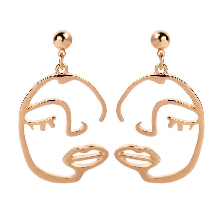 2019 Korean Fashion Jewelry Gold Color Alloy Face Dangle Earrings