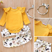 3PCS Newborn Baby Girls Tracksuit Romper Jumpsuit Tops Floral Pants Headband