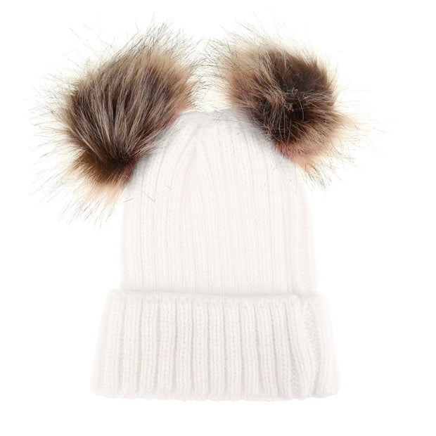 Fashion Parent-child Caps Cute Infant Baby Pompon Winter Hat Double Fur Ball Hat