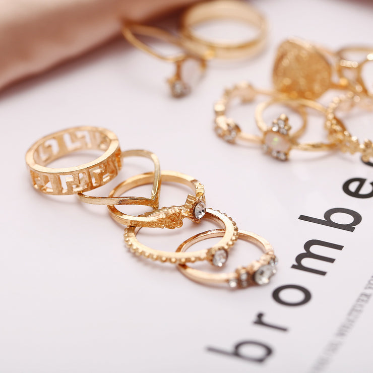 15 Pcs/set Vintage Women Hearts Fatima Hands Cross Crown Fashion Ring