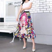 Women's Cartoon Printed Pleated Skirt