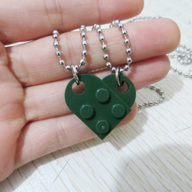 Couples Brick Heart Pendant Shaped Necklace for Friendship 2 Two Piece Jewelry Made with  Lego Elements Valentine's Day Gift