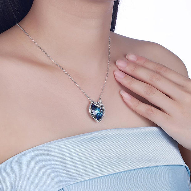 Blue Topaz Sterling Silver Necklace with  Crystals