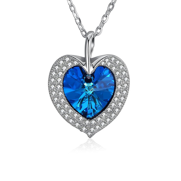 Blue Topaz Sterling Silver Necklace with  Crystals