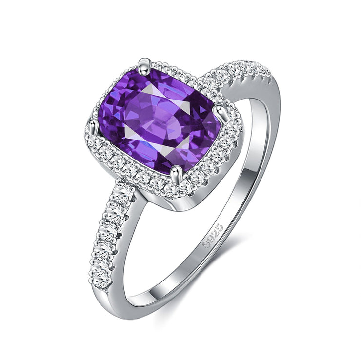 18K White Gold Plated Classic Emerald Cut Amerthyst Purple  Crystals Ring