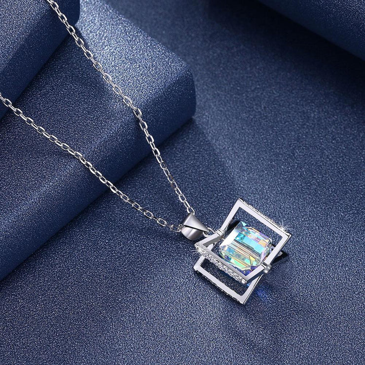 Aurora Borealis Crystal Sterling Silver Necklace with  Crystals