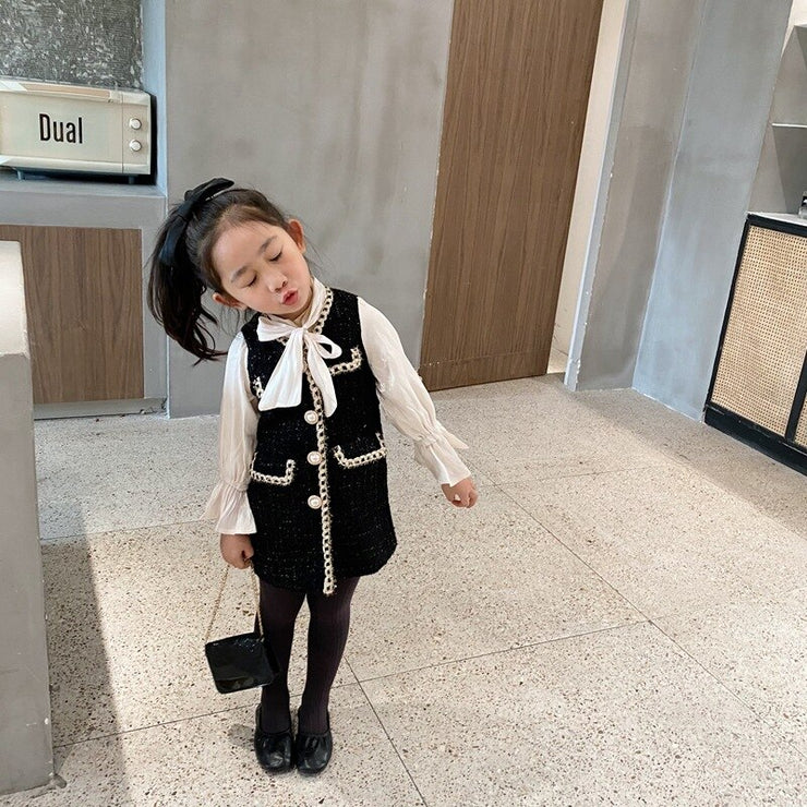2020 Autumn New Arrival Girls Fashion Tweed Dress Kids Long Sleeve  Dresses  Girls Princess Dress