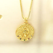 Gold Coin Disk Pendant Zodiac Necklace for Men Women
