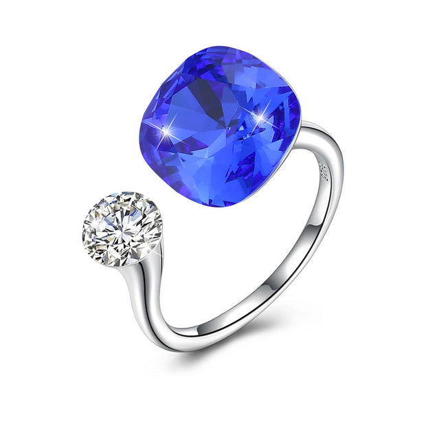 Adjustable Sterling Silver Ring made with  Crystals