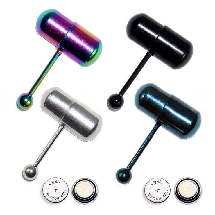Fashion Women Men Body Piercing Jewelry Colorful Rock Personality Rubber Stainless Barbell Vibrating Tongue Ring 2 Batteries