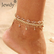 3PCS/SET Gold Color Crystal Star Female Anklets