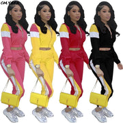 women zip up long sleeve trench top patchwork pants suit 2pcs set fahion vintage tracksuit outfit sporting S-3XL LM8042