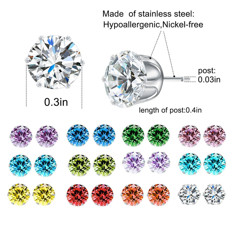 12 Piece Stud Earring Set With Austrian Crystals 18K White Gold Plated Earring ITALY Made
