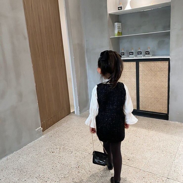 2020 Autumn New Arrival Girls Fashion Tweed Dress Kids Long Sleeve  Dresses  Girls Princess Dress